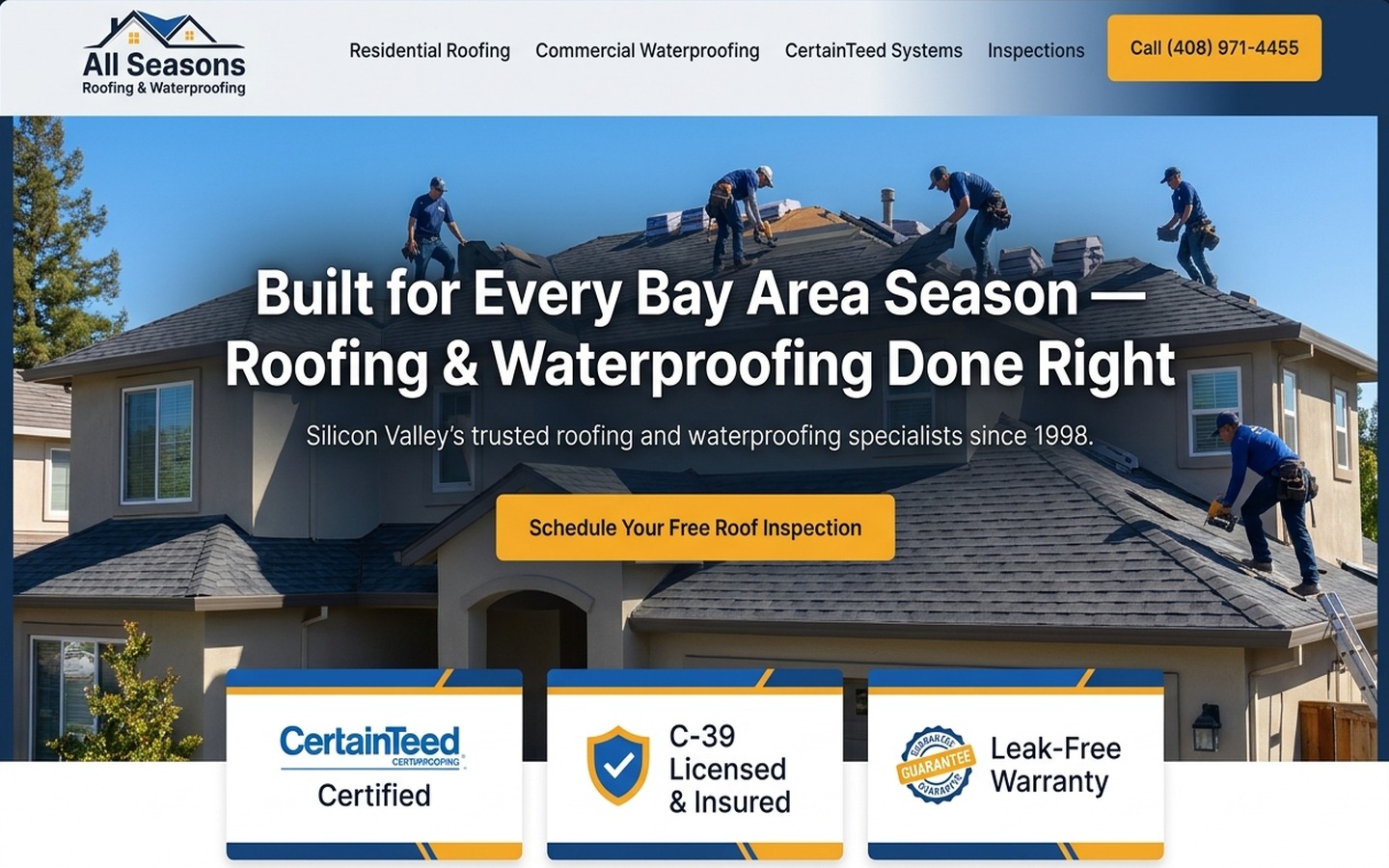 Proposed All Seasons Roofing & Waterproofing homepage preview